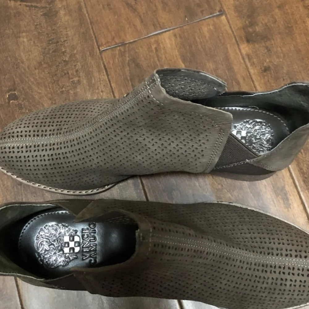 Vince Camuto Taupe Perforated Suede Booties 6
